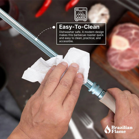 Brazilian Flame rust-resistant skewers support frequent outdoor grilling.
