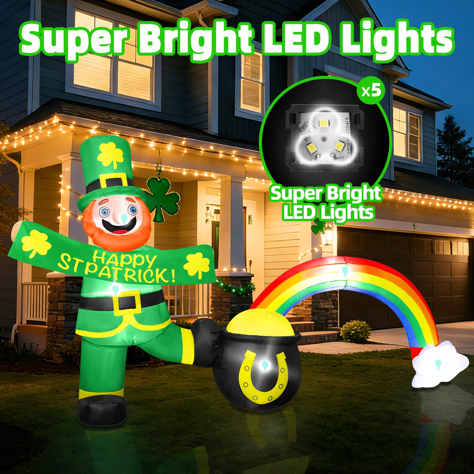 BRDJade Happy St Patrick banner leprechaun enhances curb appeal day and night