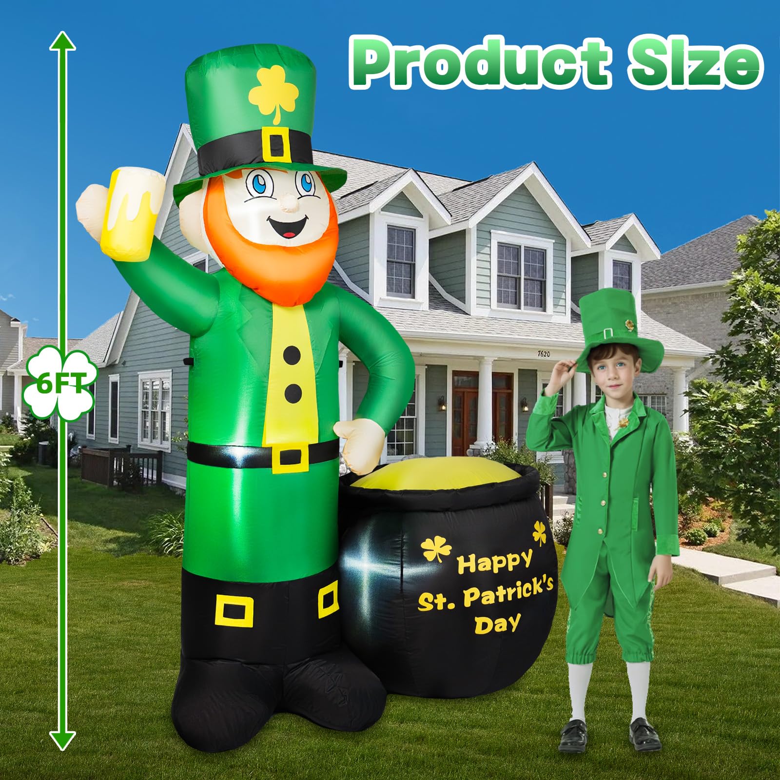 BRDJade LED lit St Patrick's Day inflatable for outdoor ambience