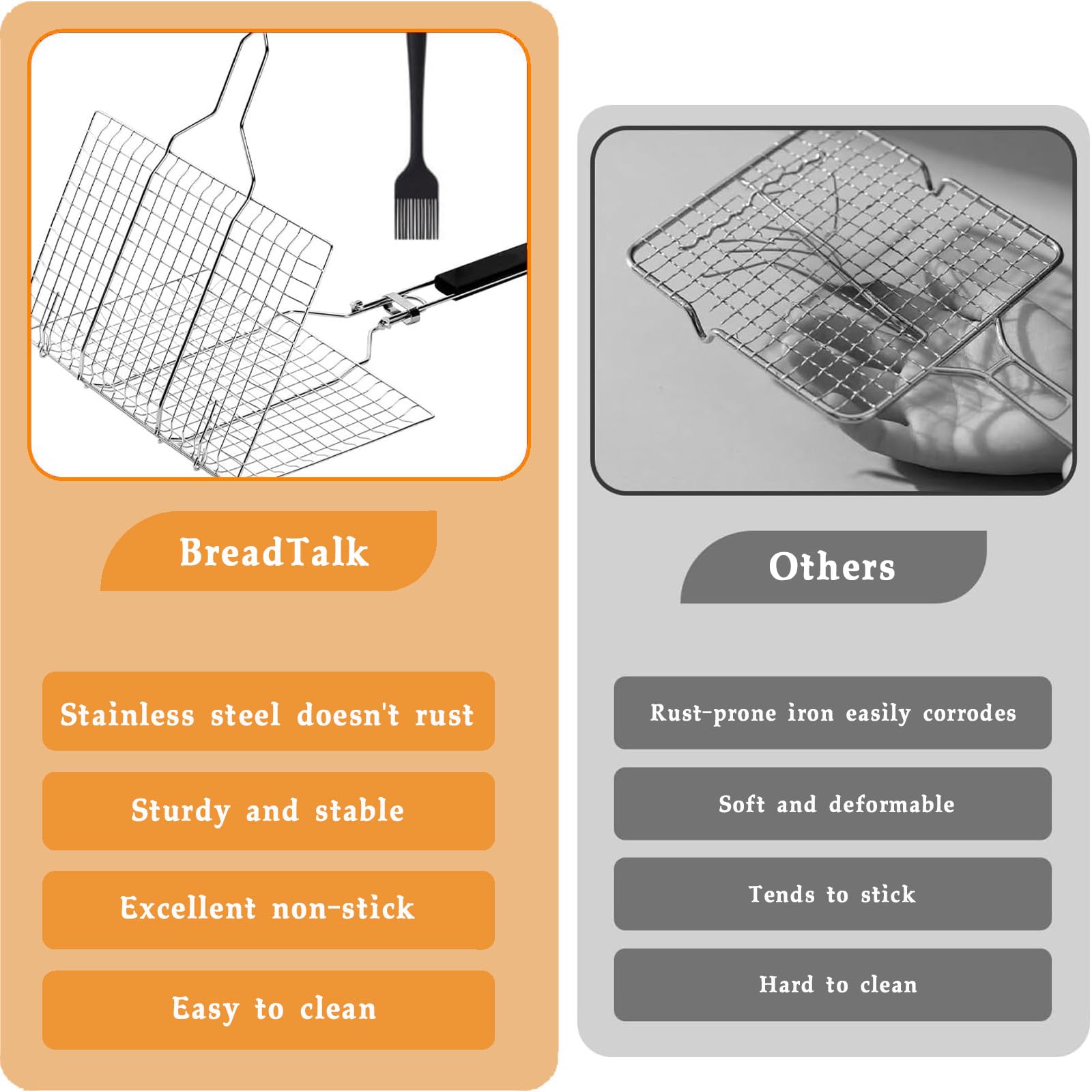 BreadTalk medium-grid basket prevents small foods from slipping through.
