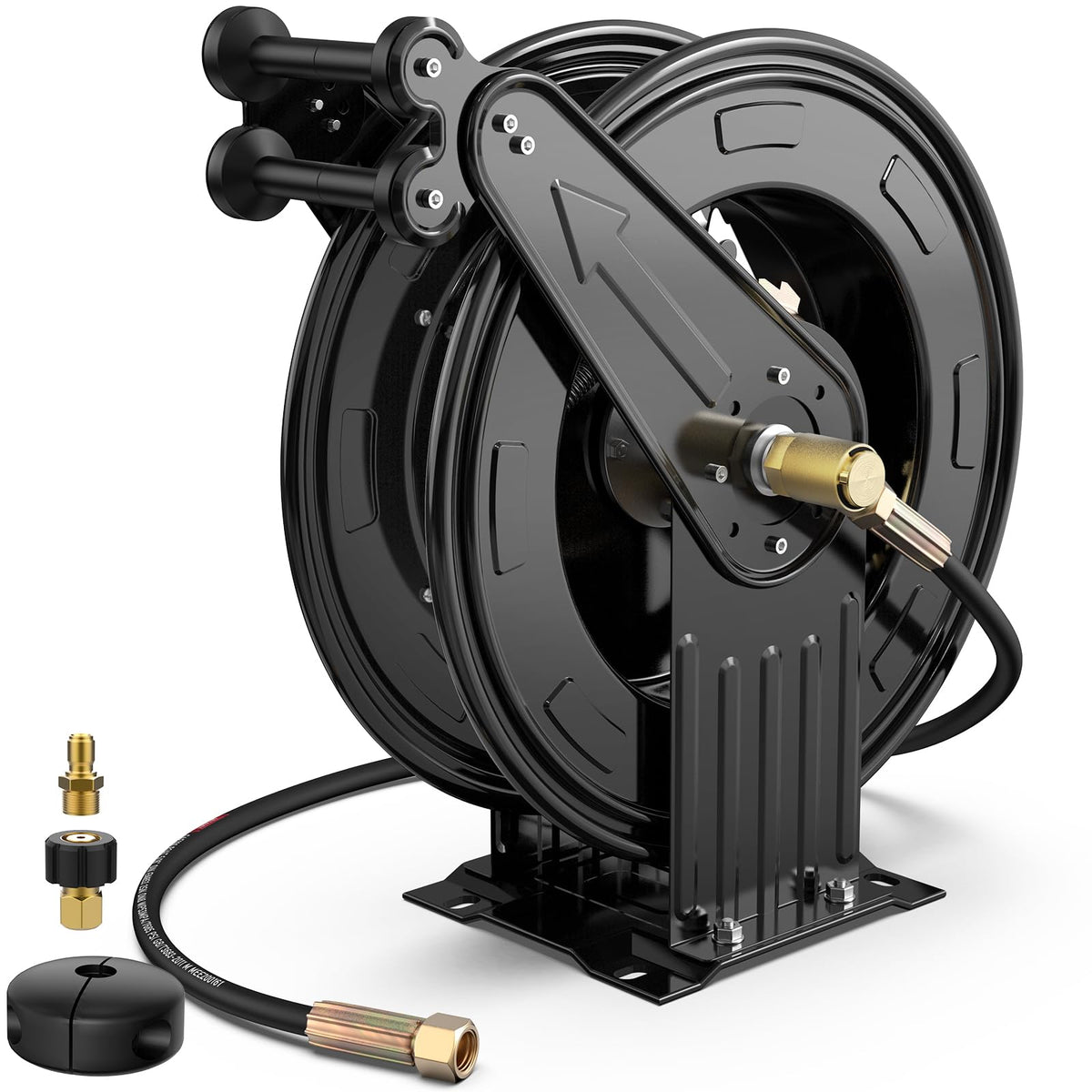 BreAro hose reel body in heavy-duty steel designed for outdoor use and durability.