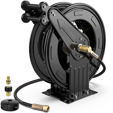 BreAro hose reel body in heavy-duty steel designed for outdoor use and durability.