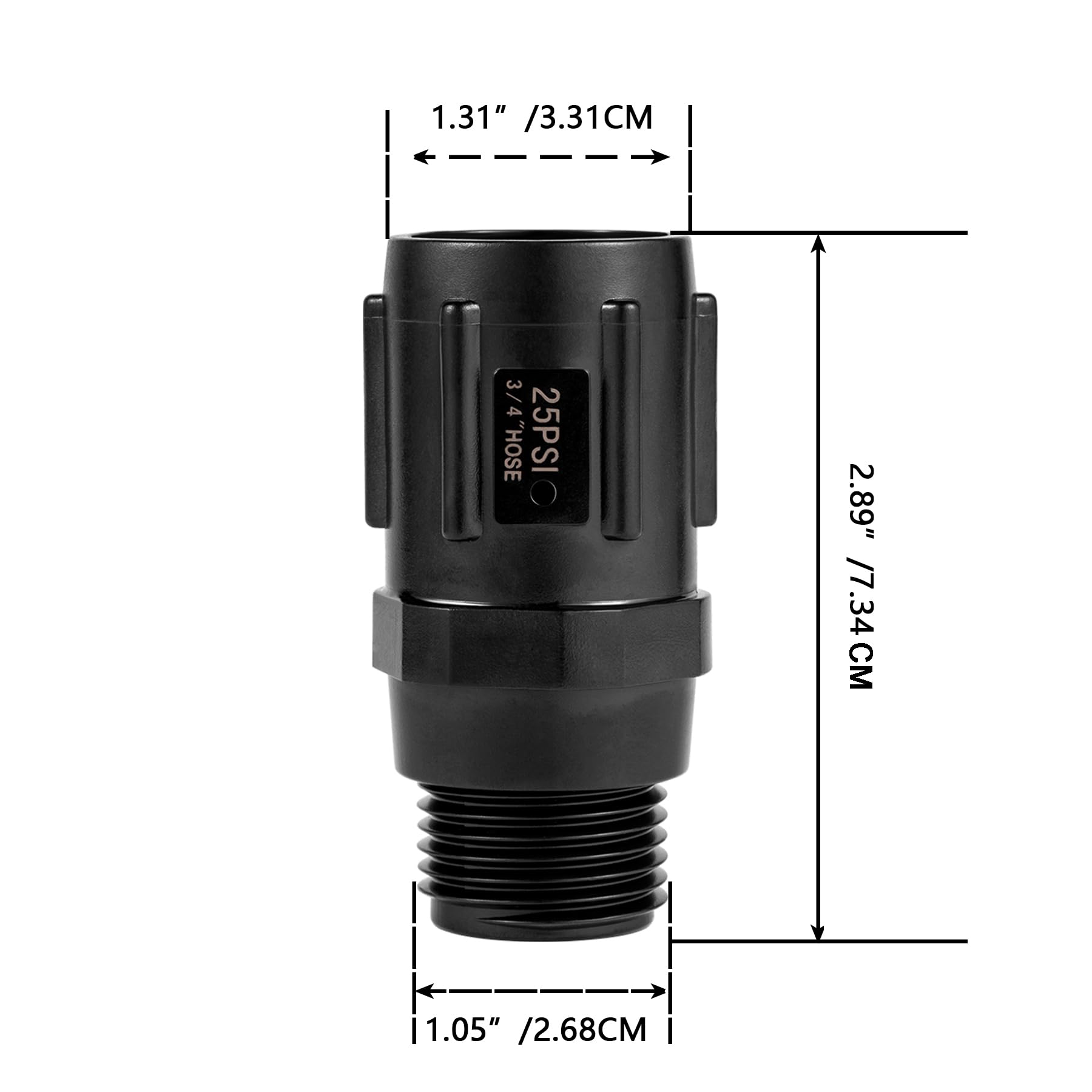 Breeezliy regulator installed on a garden hose with 3/4 FHT to 3/4 MHT fittings visible.