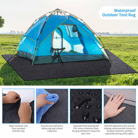 BREENHILL tent carpet has waterproof backing to block moisture.