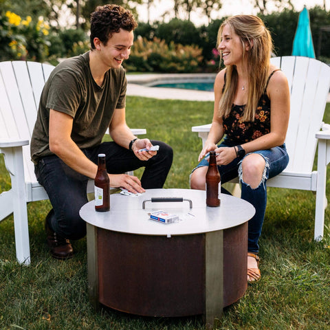 The 304 stainless steel fire pit cover fits Breeo X24 and 27.5 inch pits.