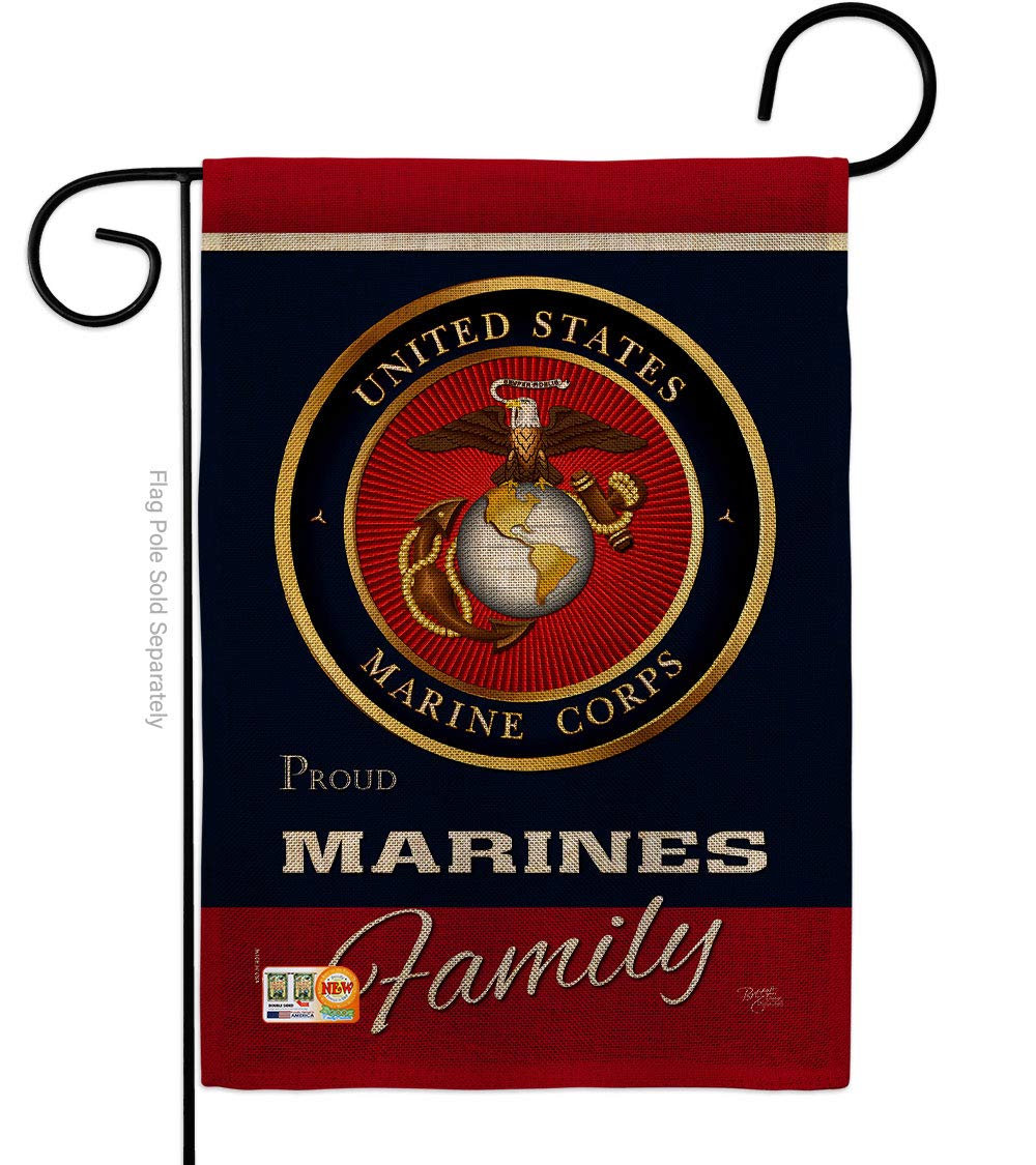 Breeze Decor Marines Proudly Family Burlap flag, durable outdoor garden decor