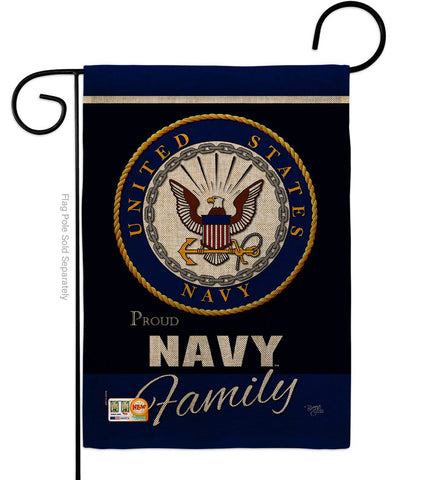 Breeze Decor navy proudly family burlap flag with double-sided readability for outdoor display