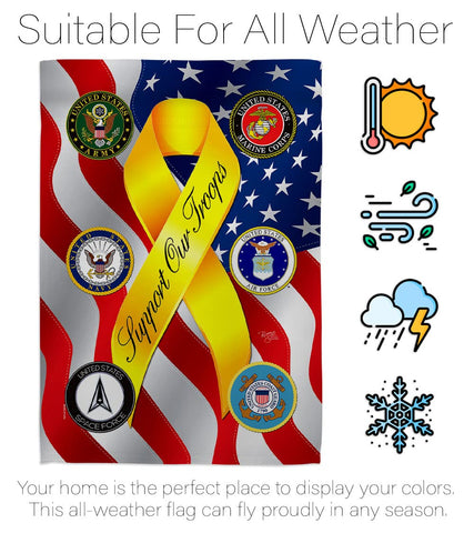 Breeze Decor flag material; weather-ready 3-layer blockout fabric.