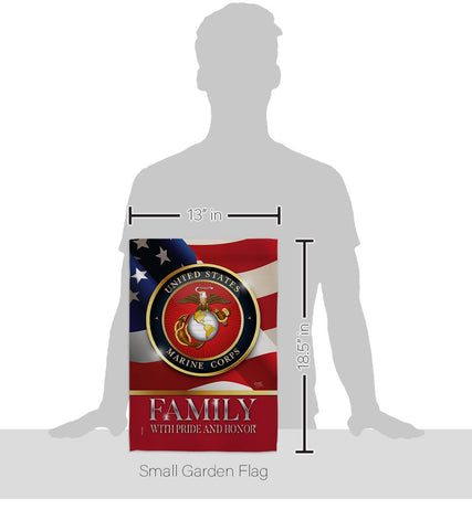 Breeze Decor US Marine Family Honor flag, double-sided print for visibility from both sides.