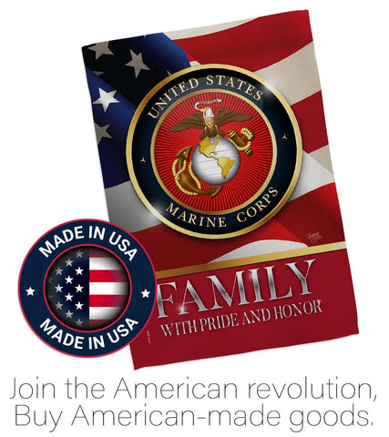 Breeze Decor US Marine Family Honor flag, double-stitched for lasting strength in any season.