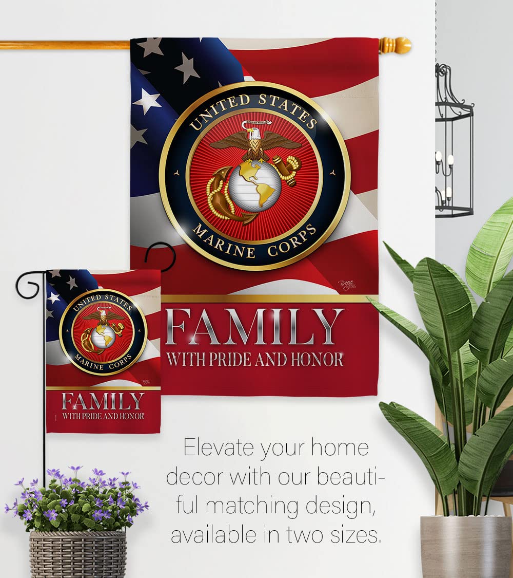 Breeze Decor US Marine Family Honor flag, eco-friendly inks keep visuals vibrant.