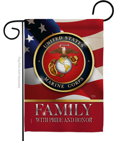 Breeze Decor US Marine Family Honor flag, front view for outdoor yard display.