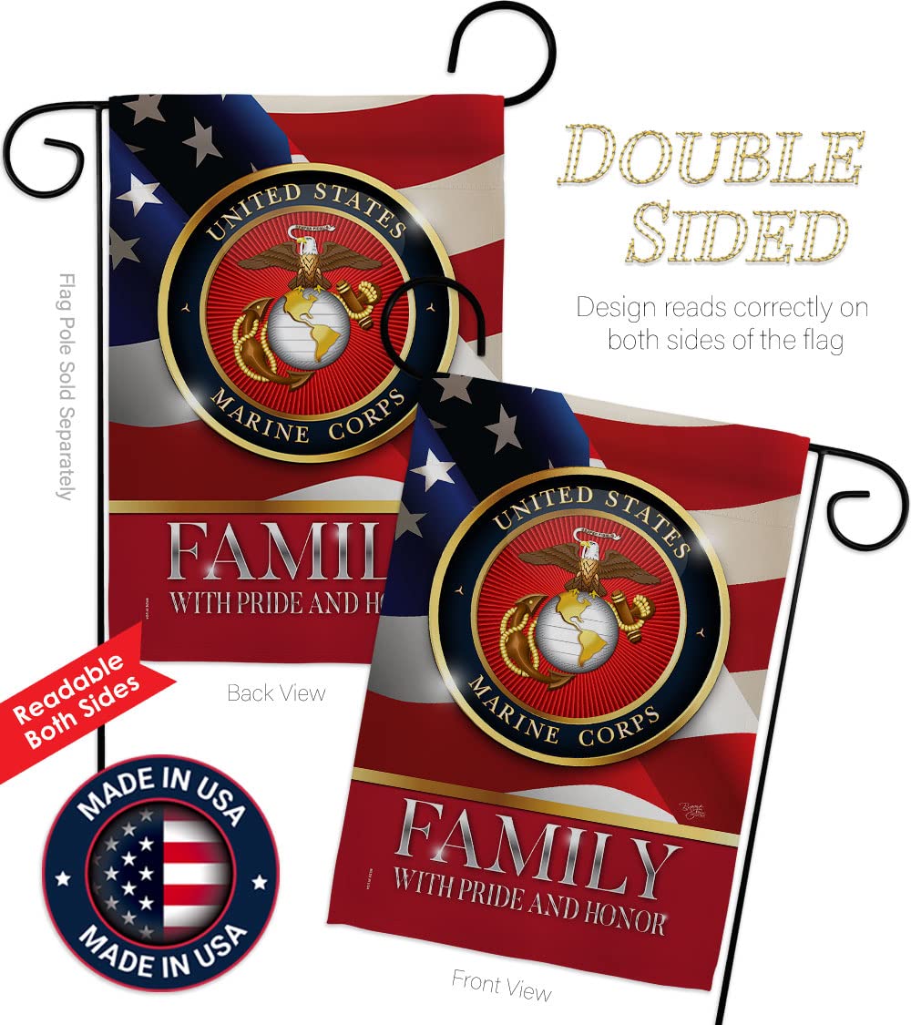 Breeze Decor US Marine Family Honor flag, readable on both sides for clear viewing.