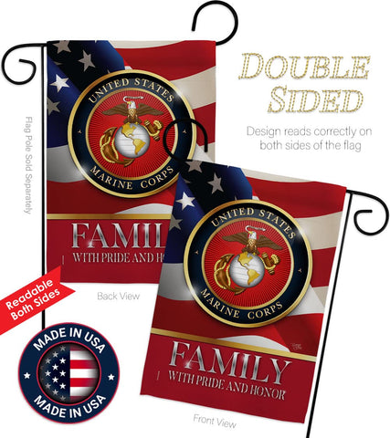 Breeze Decor US Marine Family Honor flag, readable on both sides for clear viewing.