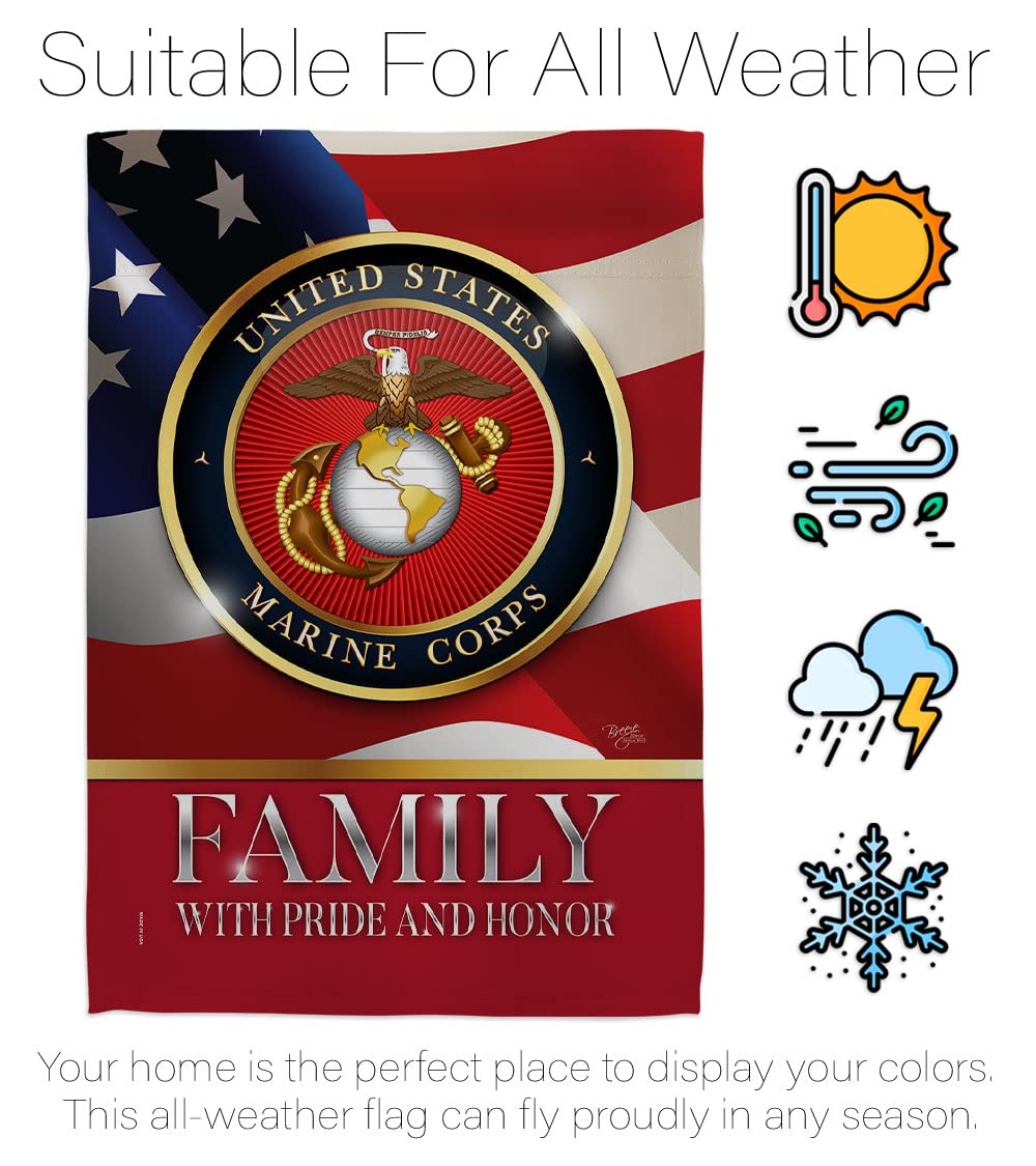 Breeze Decor US Marine Family Honor flag, sleeve hanging for easy vertical display.