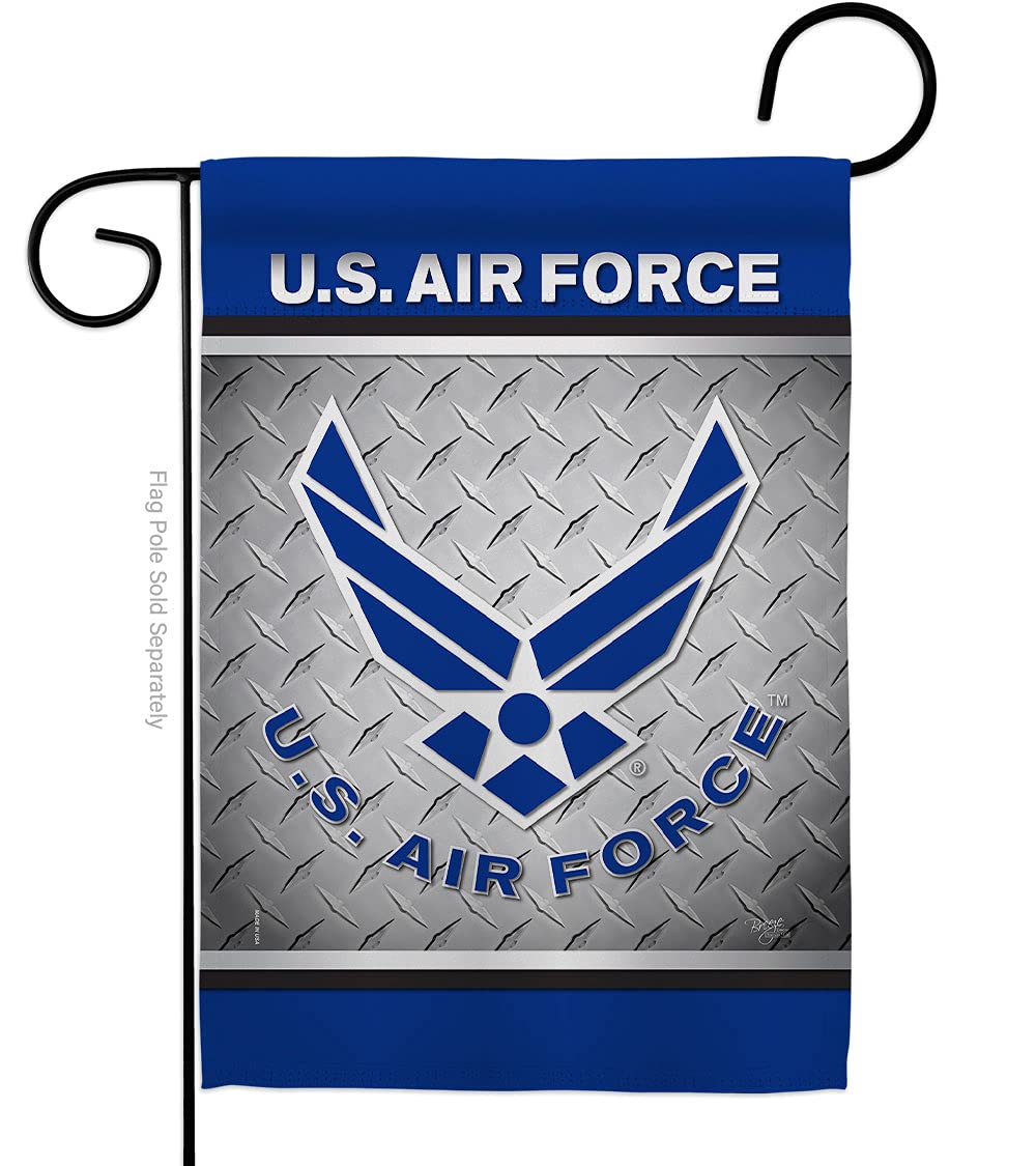 Breeze Decor US military garden flag 13x18-5 displayed outdoors.