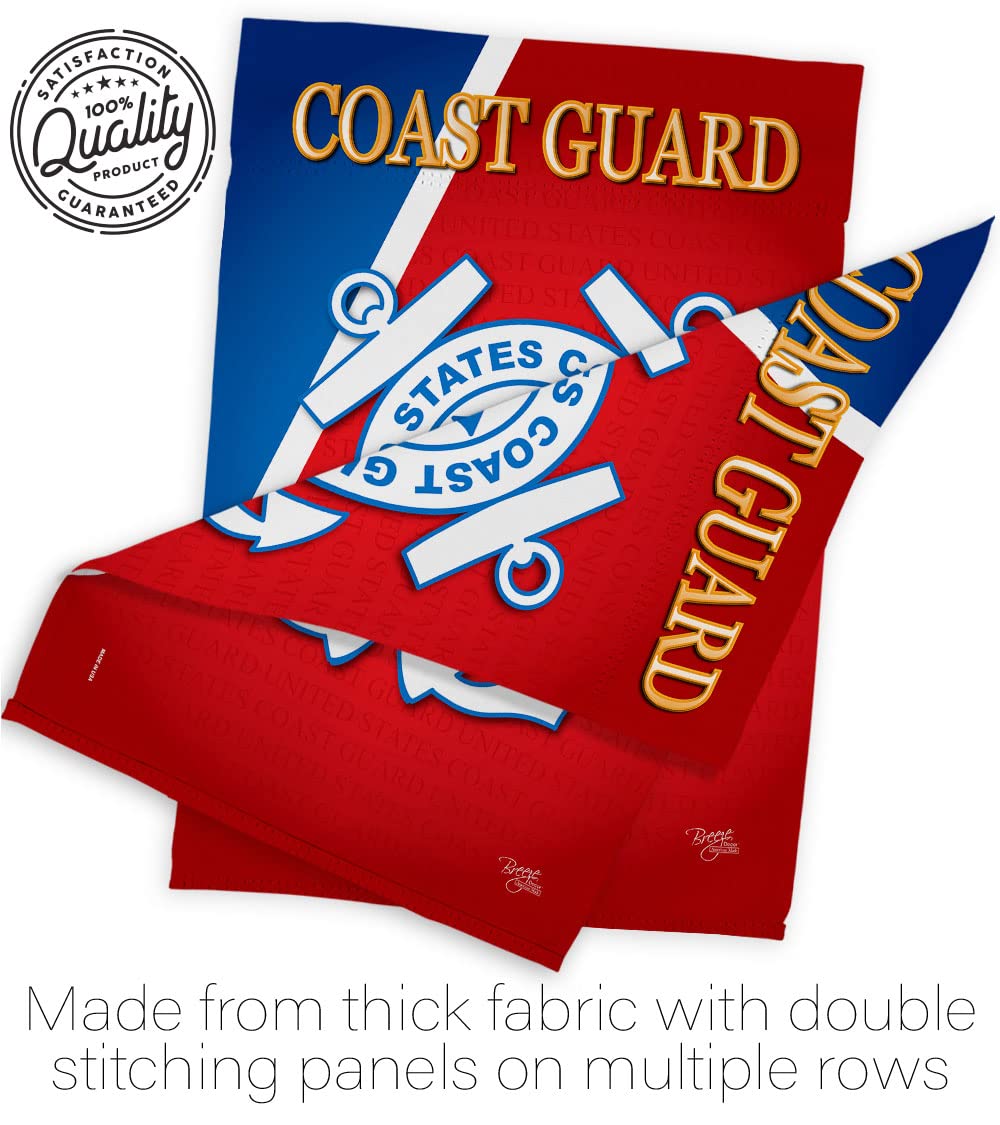 Breeze Decor USCG flag suitable for indoor or outdoor hanging via sleeve.