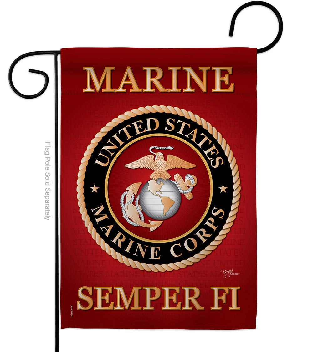 Breeze Decor USMC garden flag front view shows Semper Fi design for outdoor display.