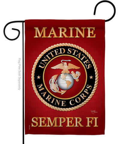 Breeze Decor USMC garden flag front view shows Semper Fi design for outdoor display.
