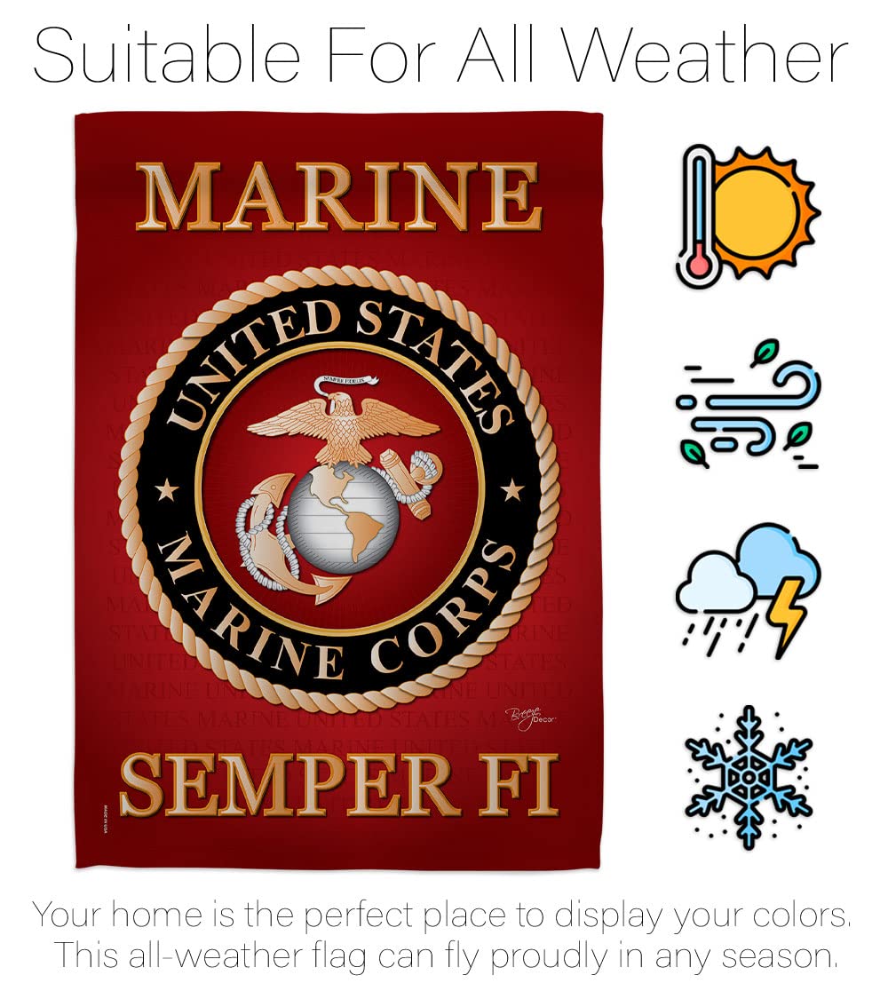 Breeze Decor USMC garden flag outdoor display suitable for porch or garden.