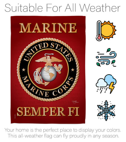 Breeze Decor USMC garden flag outdoor display suitable for porch or garden.