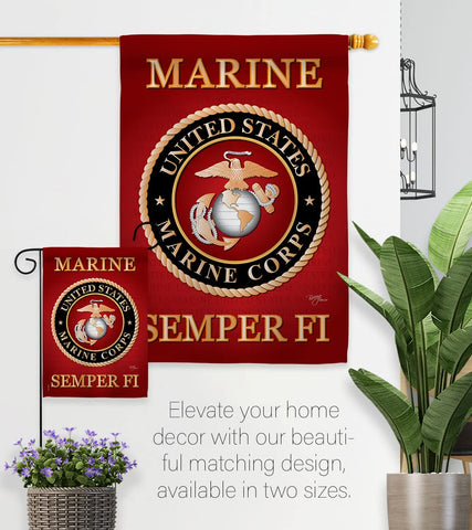 Breeze Decor USMC garden flag versatile decor for parties and yards.