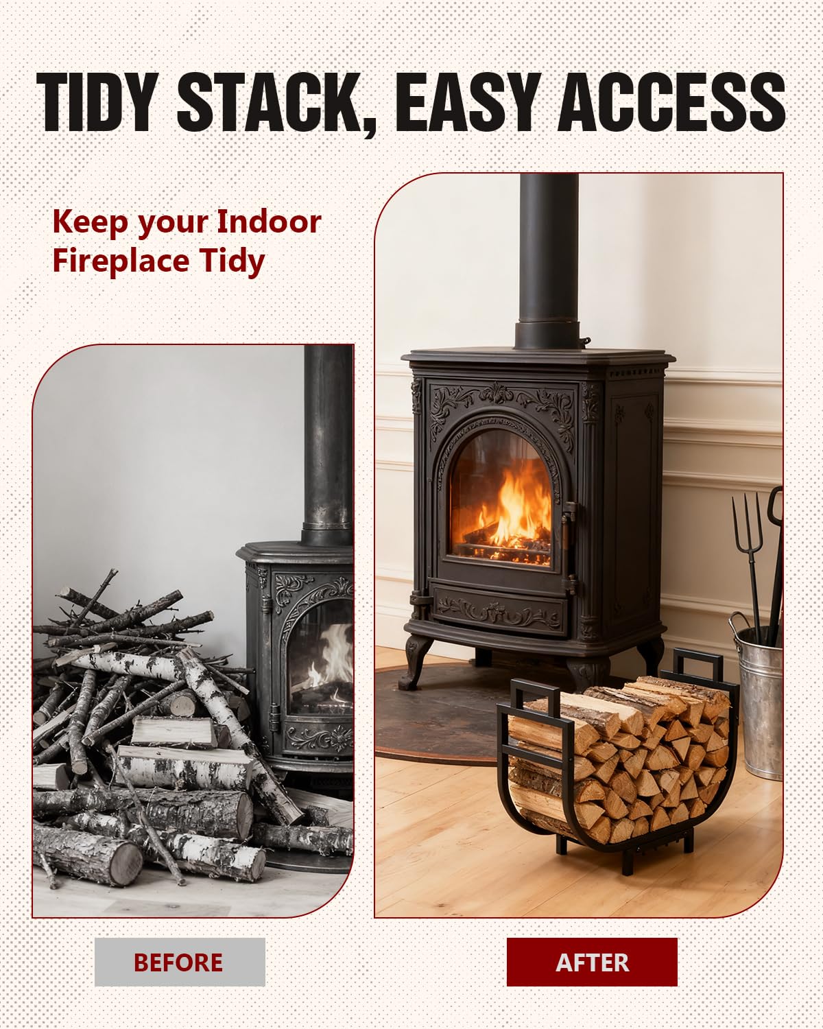 Breeze Touch firewood rack ideal beside fireplace or deck