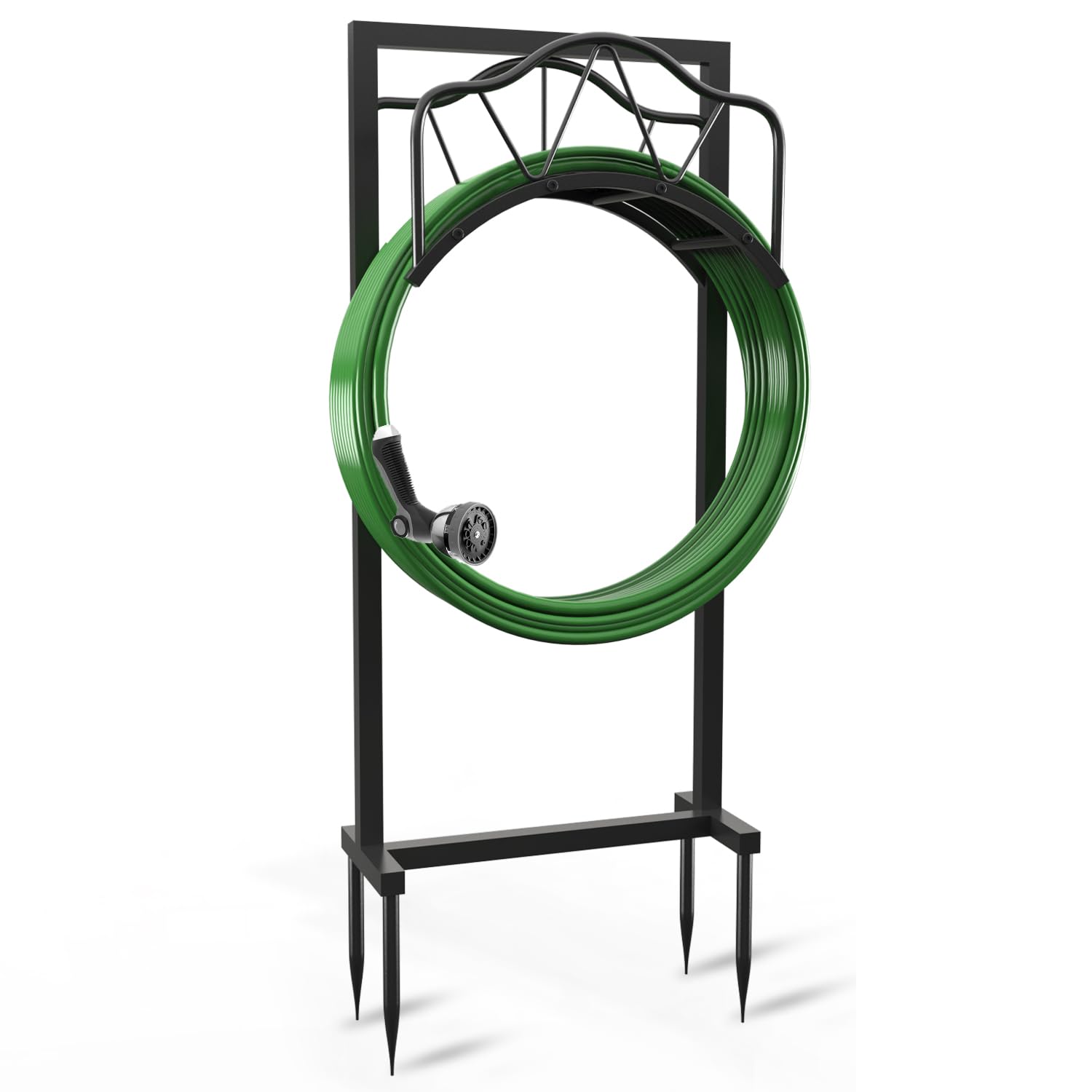 Breeze Touch hose holder with four-spikes anchors keeps hoses upright and tidy