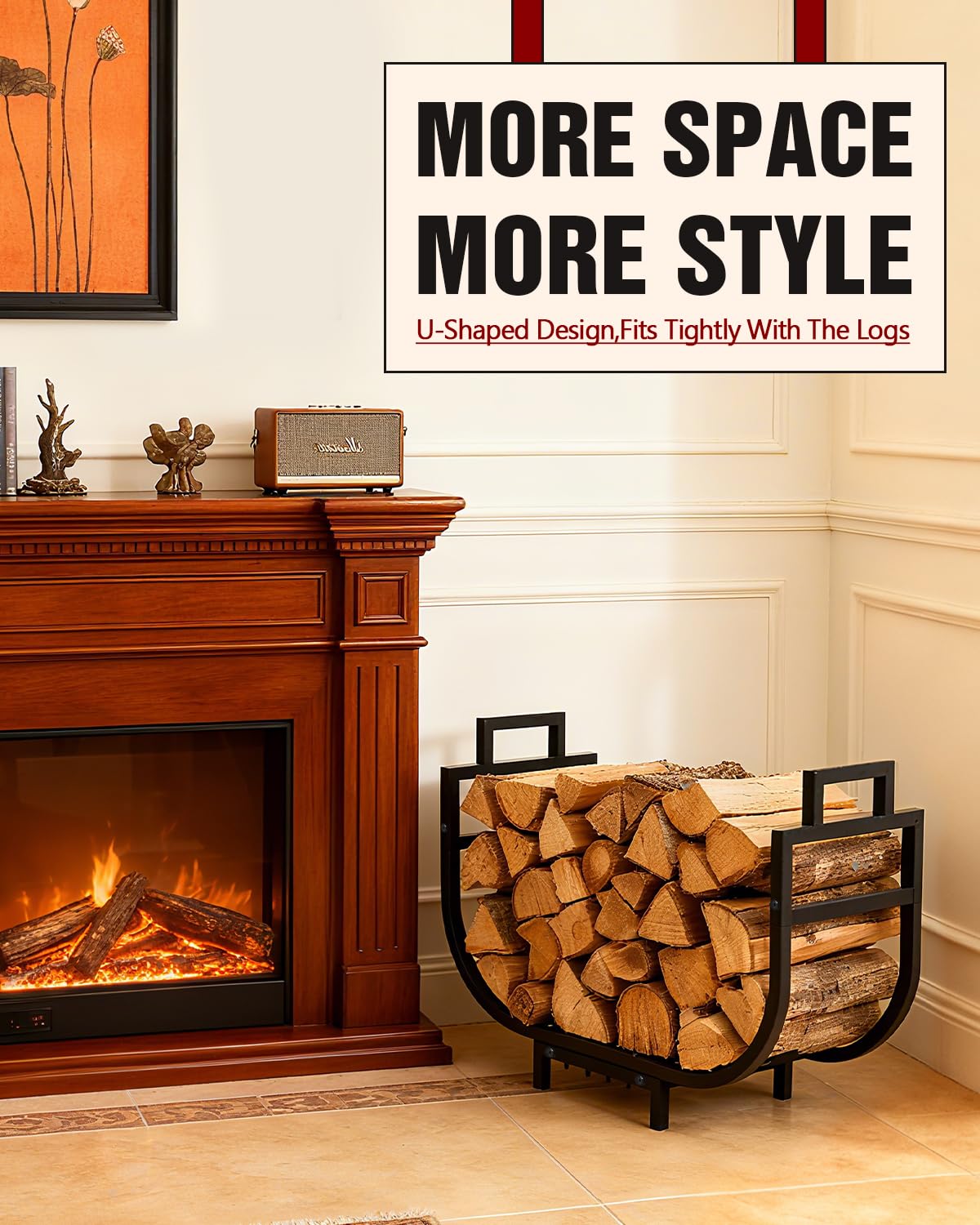 Breeze Touch large-capacity firewood rack keeps logs organized