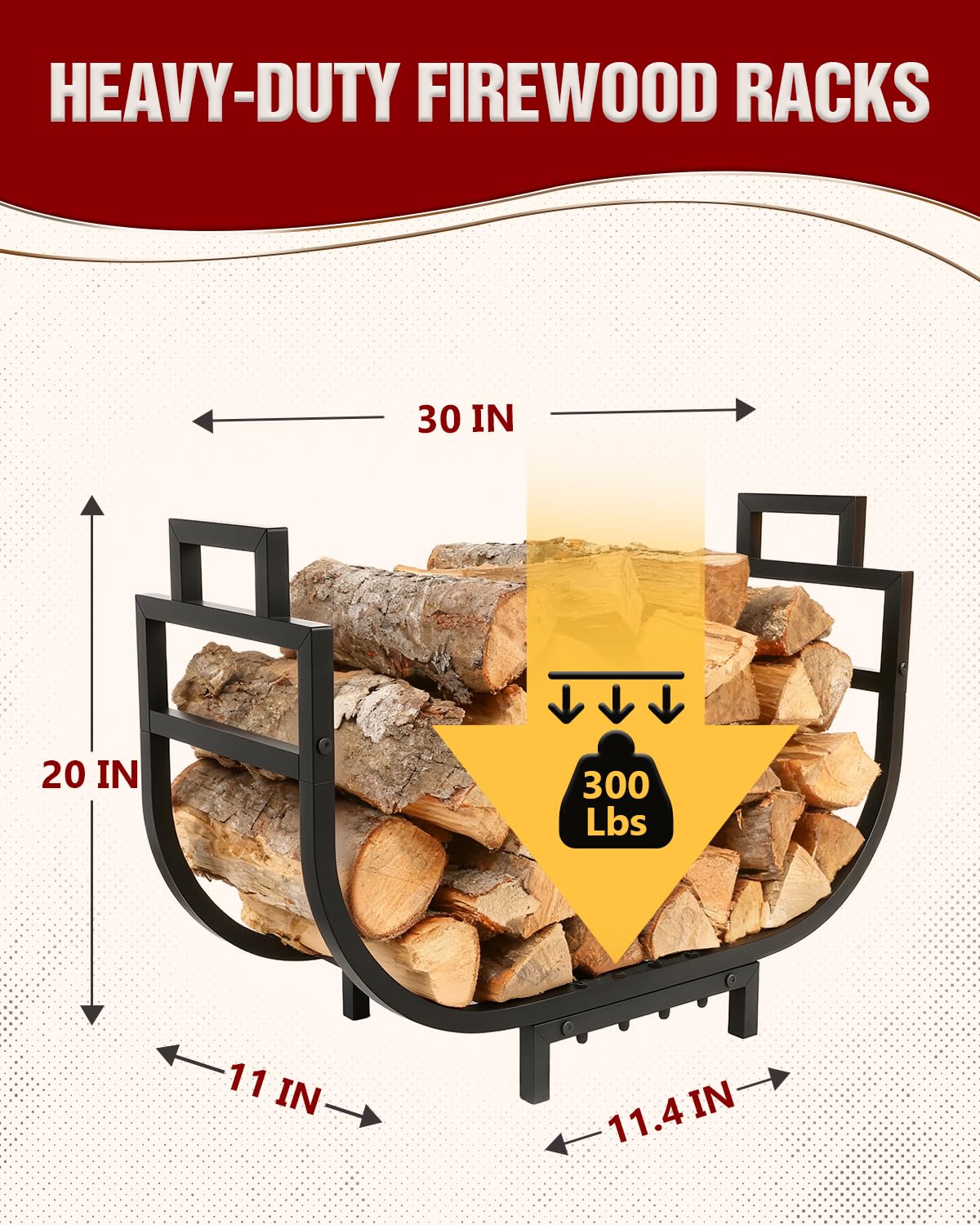 Breeze Touch rustproof firewood rack for outdoor use near patio
