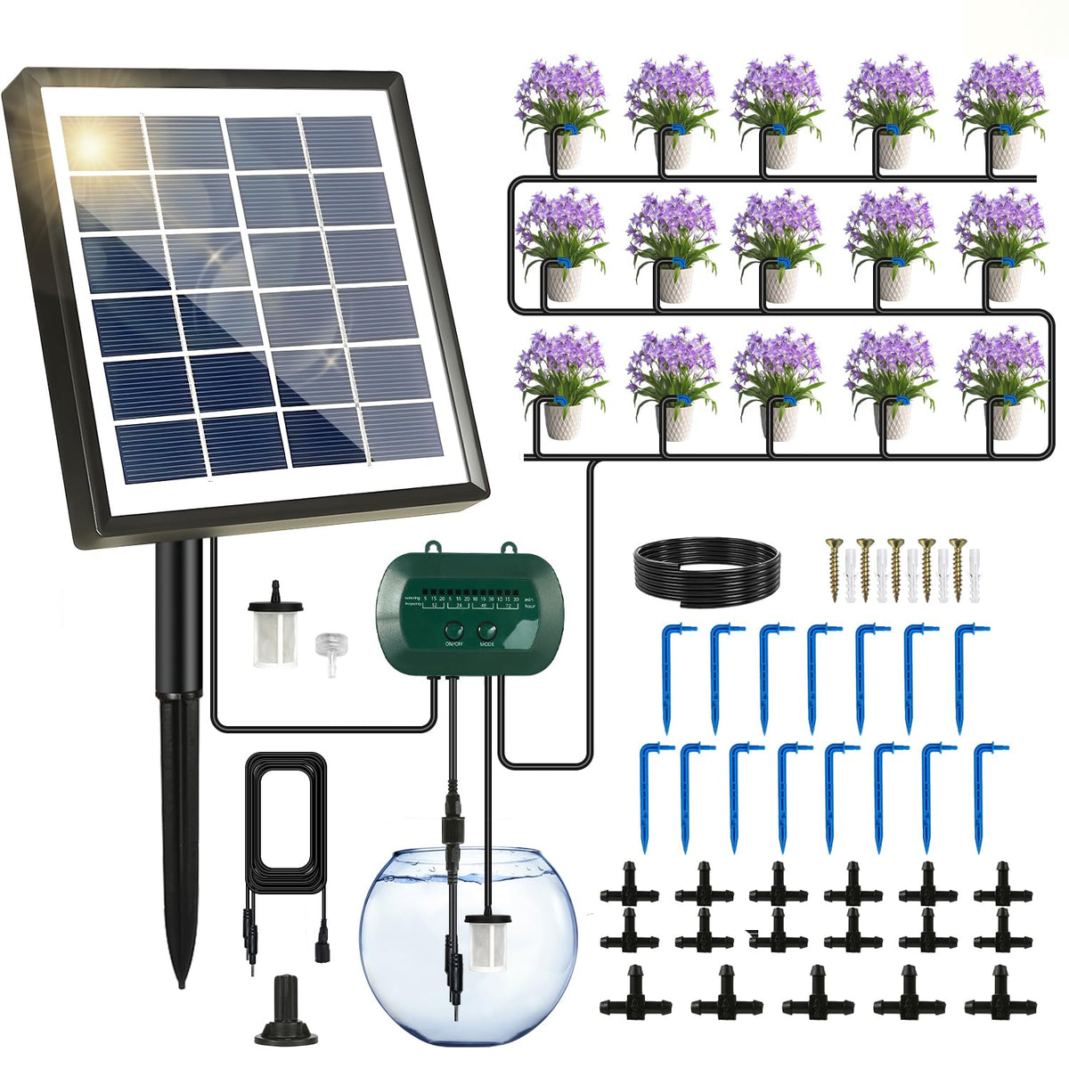 Breeze Touch solar drip irrigation kit 50ft enables hands-free balcony watering.