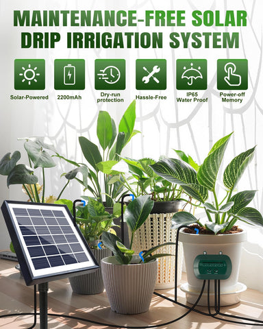 Breeze Touch solar panel charging powers daytime energy for night watering.