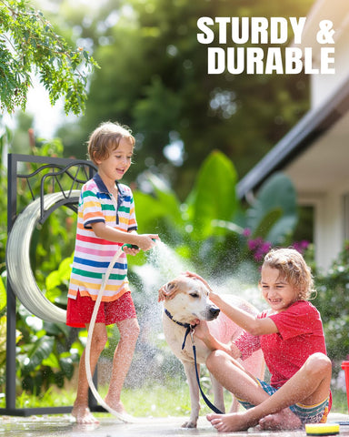 Breeze Touch stable hose organizer placed on a garden path