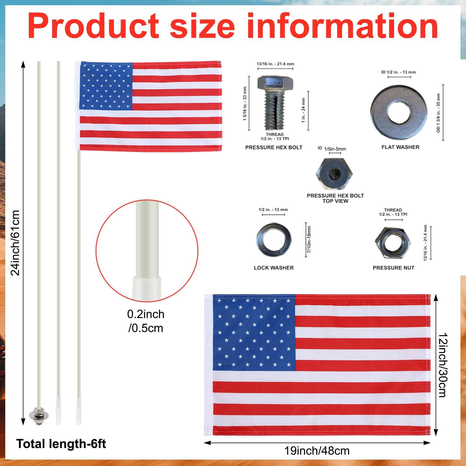 BreezeHug flag pole assembly shows a sturdy 6 ft iron pole for mounting.
