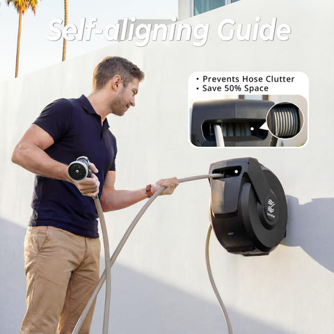 BreezeReel 180-degree swivel bracket enables easy watering around furniture and planters.
