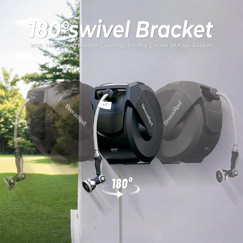 BreezeReel 180-degree swivel bracket allows access around obstacles.