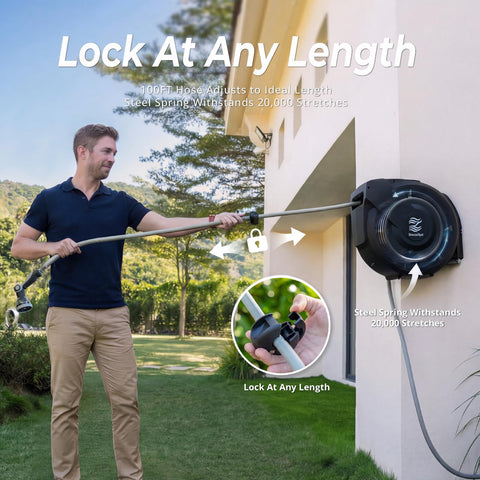 BreezeReel aluminum wall-mount bracket provides sturdy outdoor support for the reel.