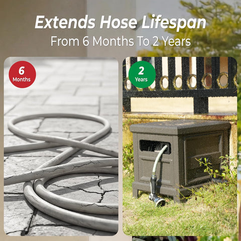 BreezeReel hose reel designed for outdoor use keeps hoses neatly coiled.