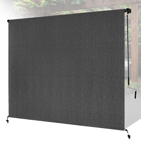 Breezombra 8w8h gray patio shade roll-up provides UV protection and privacy for outdoor spaces.