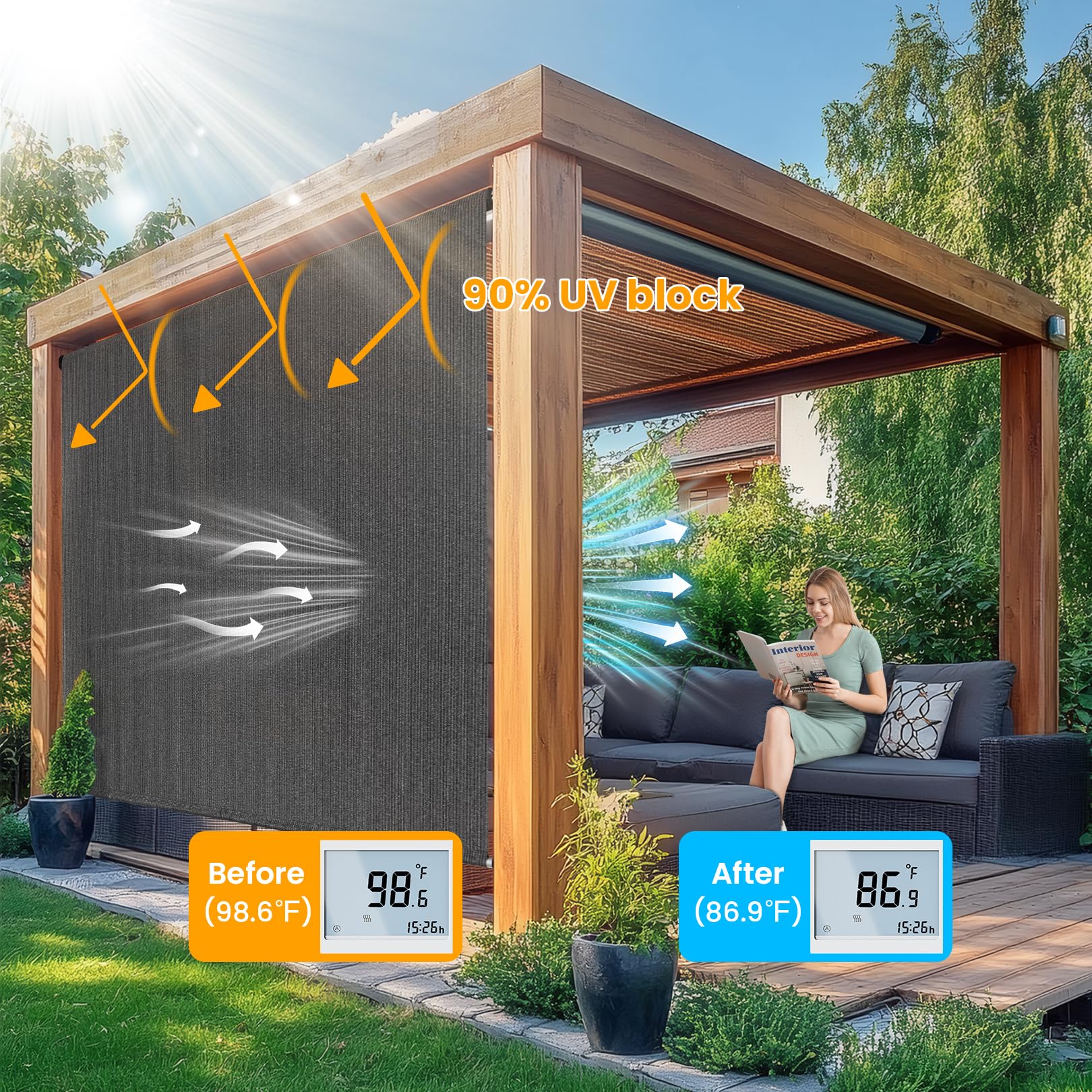 Breezombra cordless roller shade with wand operation keeps play areas safe and tangle-free.