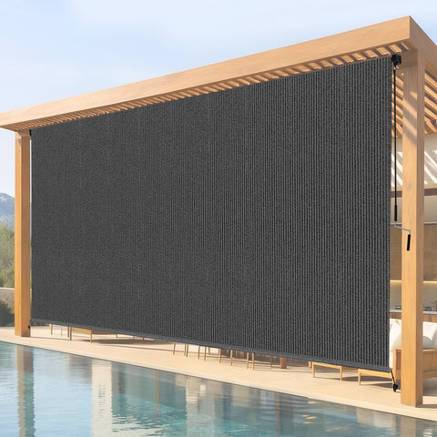 Breezombra roller shade mounted on wall for porch privacy and sun protection