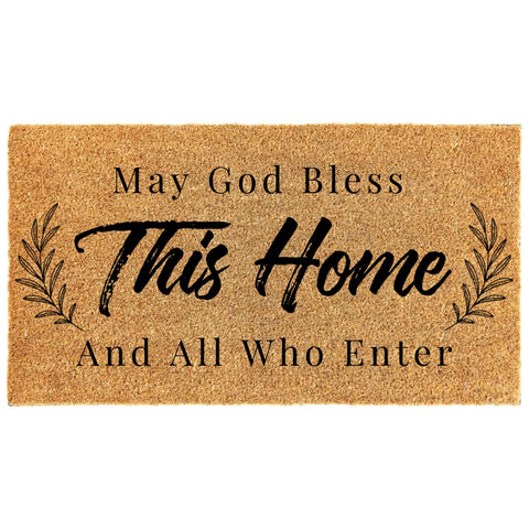 Breling Christian coir door mat with 'May God Bless This Home' message welcomes guests