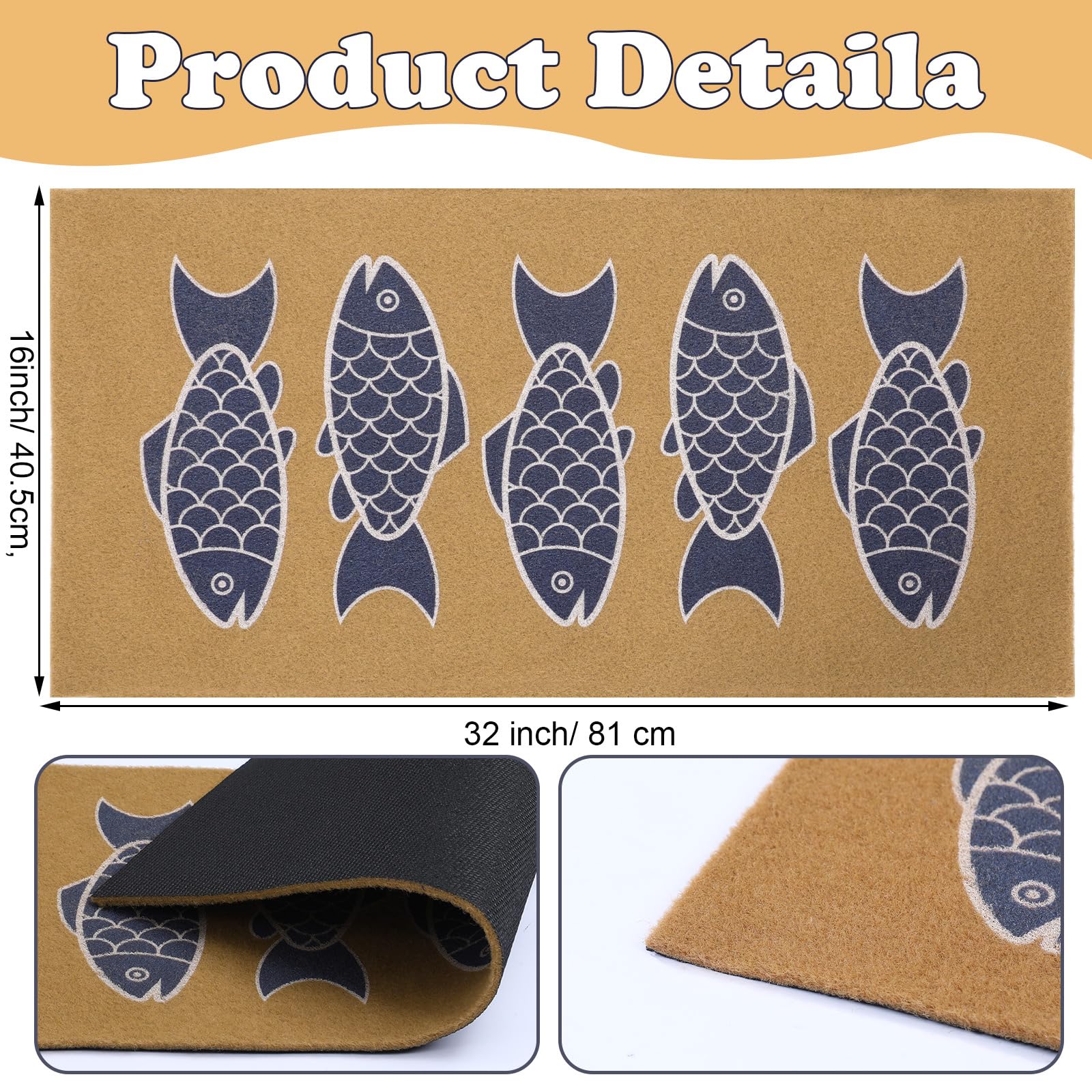 Breling coastal fish-pattern welcome mat for indoor or outdoor use.
