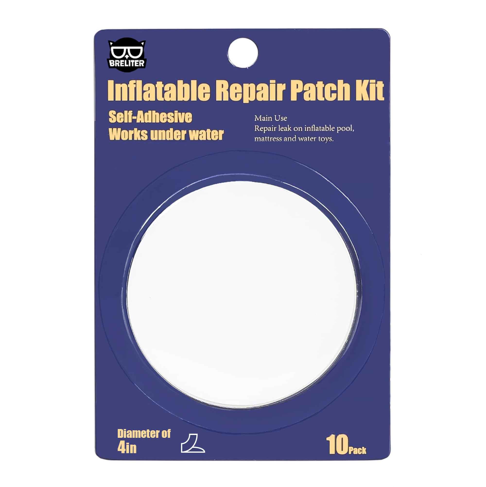 Breliter inflatable patch kit closeup showing durable adhesive patch for quick on-site fixes.