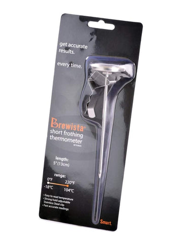 Brewista 5-inch thermometer positioned in a frothing pitcher for precise milk frothing up to 32 oz.