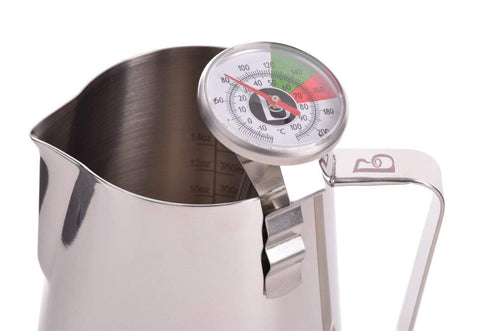 Brewista stainless steel thermometer dial delivers quick temperature readings for frothing.
