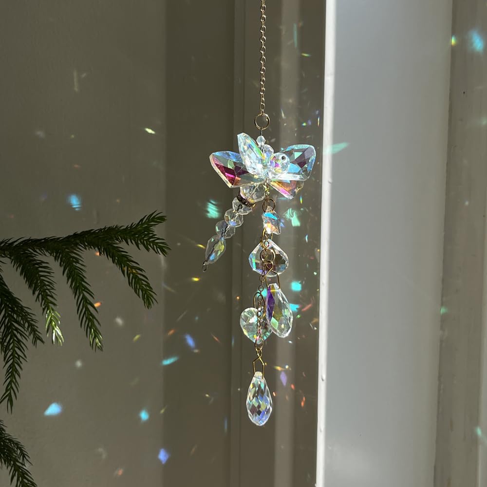 Brezalysia hanging crystal ornament adds vivid butterfly and dragonfly decor to porches