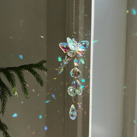 Brezalysia hanging crystal ornament adds vivid butterfly and dragonfly decor to porches