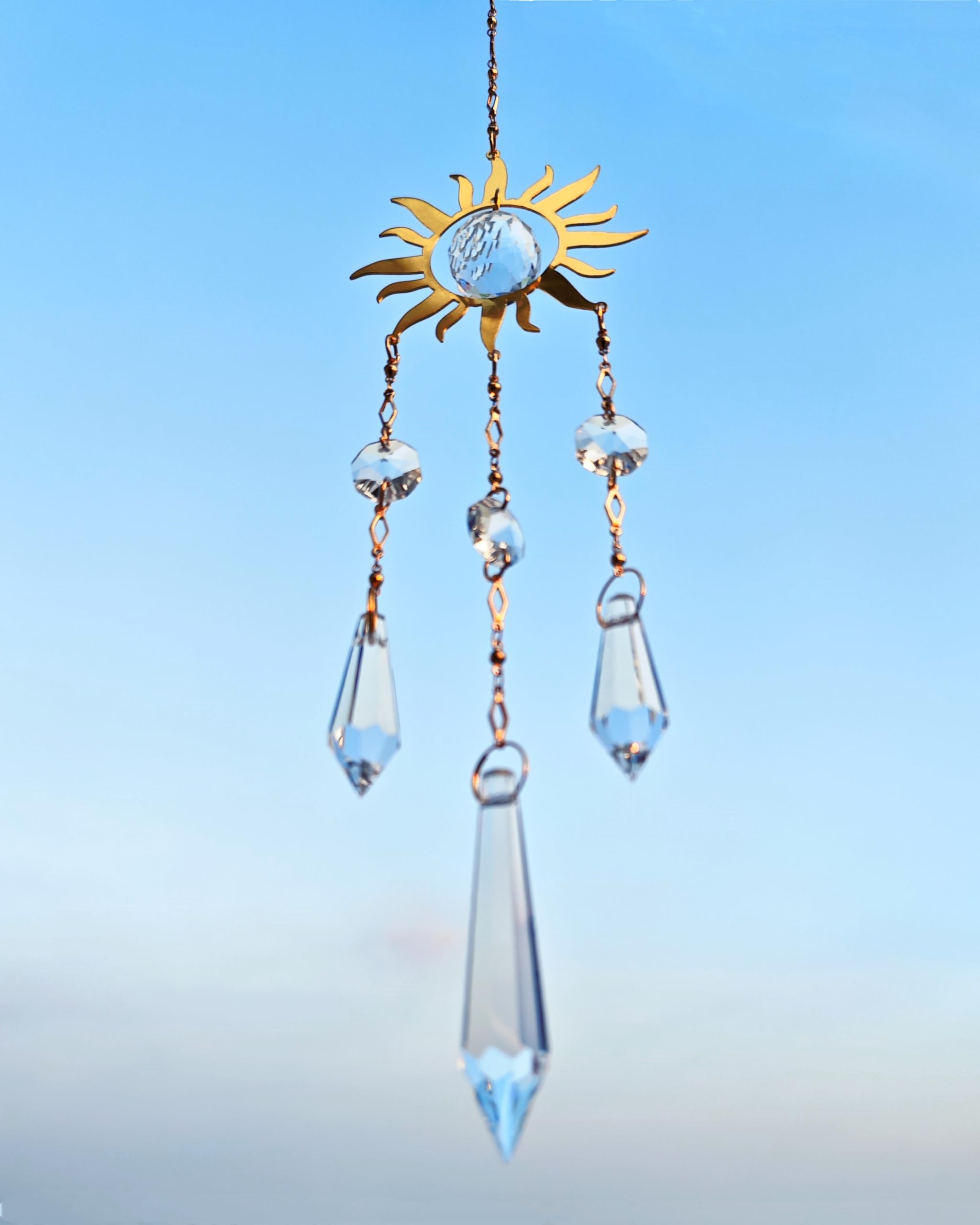 Brezalysia sun catcher includes hook and chain for easy hanging.