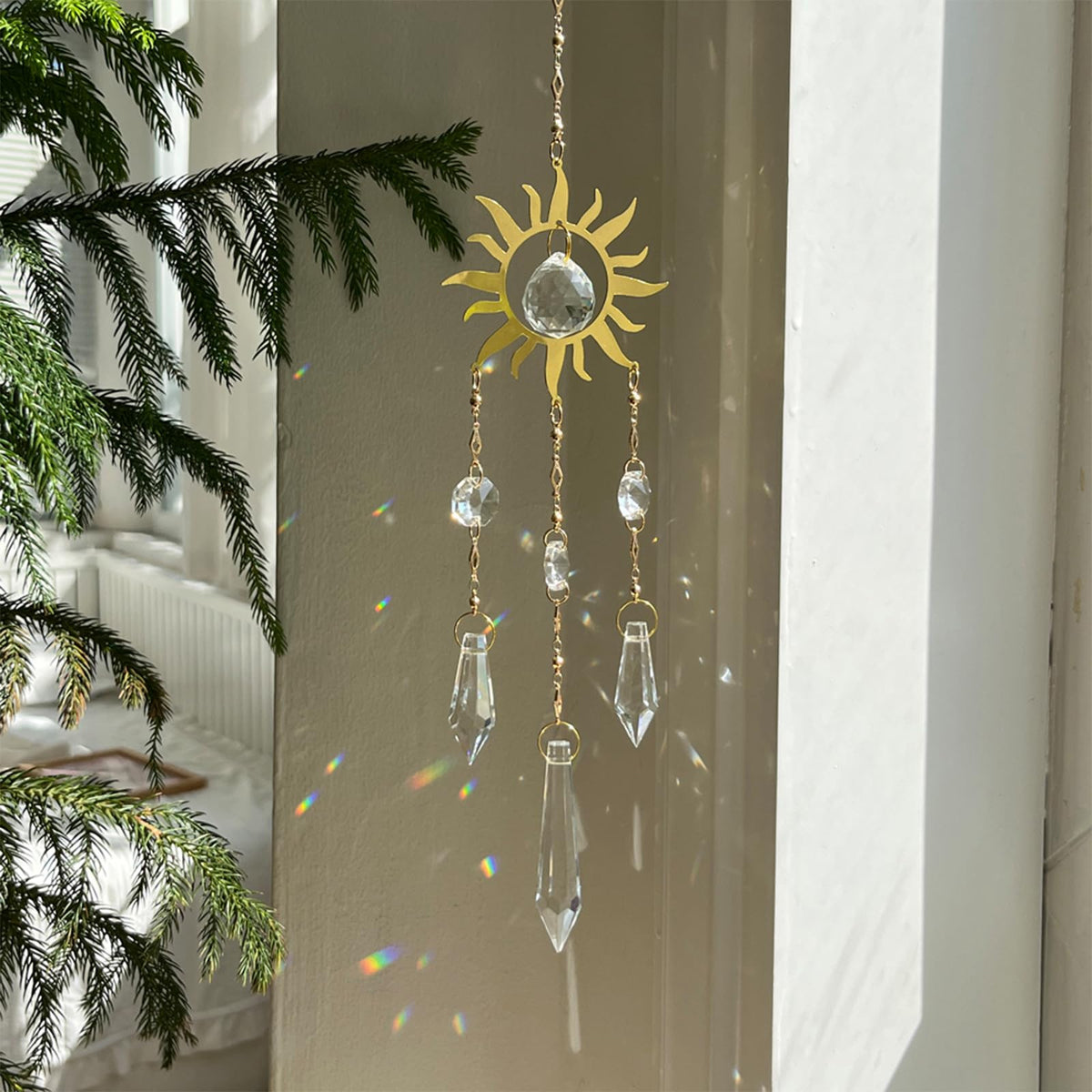 Brezalysia Crystal Sun Catcher Prism reflects colorful light in sunny windows.